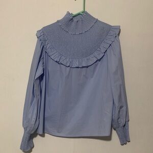 English Factory Sky Blue Ruffled Blouse